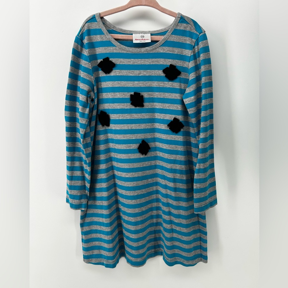 Hanna Andersson 120 6-7 dress  Blue/gray stripes/ Flowers Long Sleeve